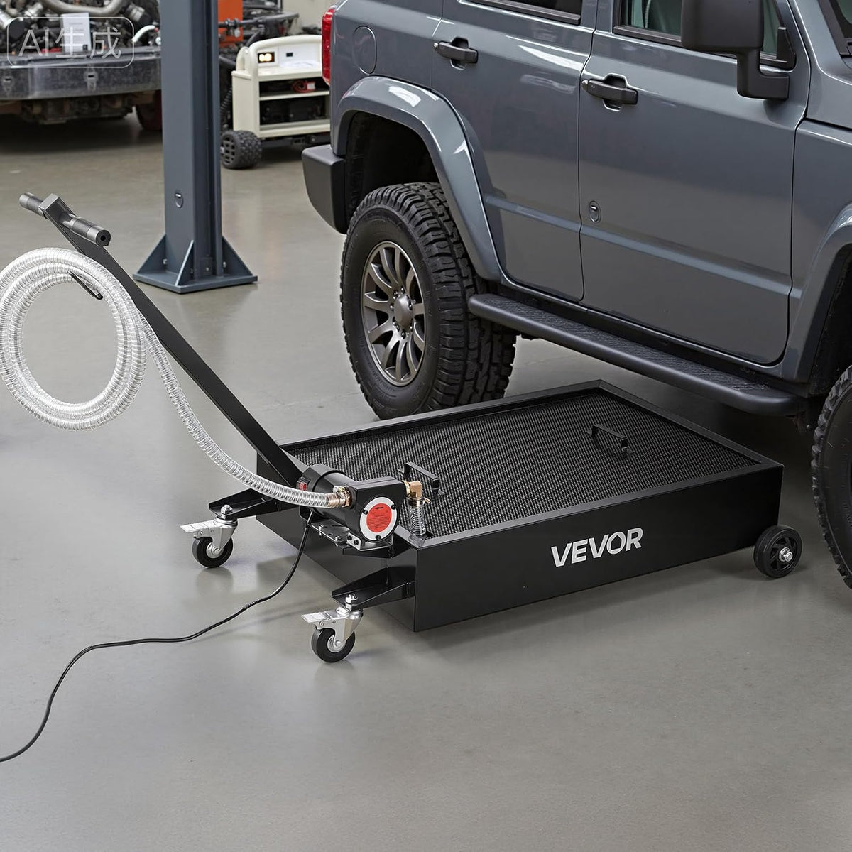 VEVOR Low Profile Oil Drain Pan, 15 Gallon Capacity, Rolling Oil Drain Pan with Electric Pump & 7.2 ft Hose, Leak-Proof & Corrosion-Resistant, Fit