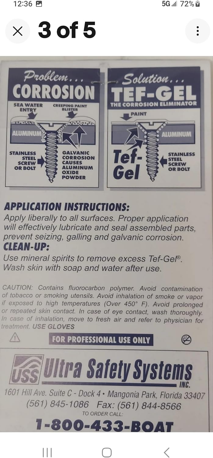 Ultra Tef-Gel TG-16 Ultra 16oz Anti-Corrosion & Anti-Seize Lubricant, Protection, Sailboat Rigging Hardware Protection, Free Application Kit Extra