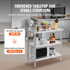 VEVOR Stainless Steel Food Prep Table, 18 x 36 x 34 Inch Commercial Kitchen Worktable, with 2 Adjustable Undershelf, Heavy Duty Prep Metal Work Table