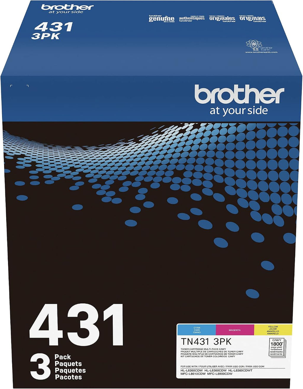 Brother TN-431 3PK, Cyan, Magenta, Yellow, Standard Yield, Model: TN4313PK