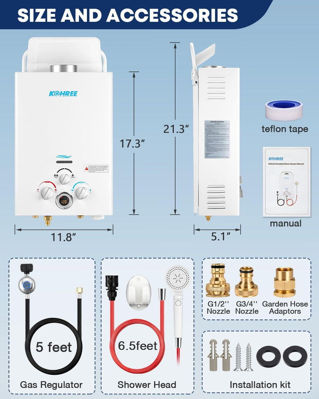 Kohree Propane Water Heater Tankless,1.58 GPM 6L Water Heater for Camping