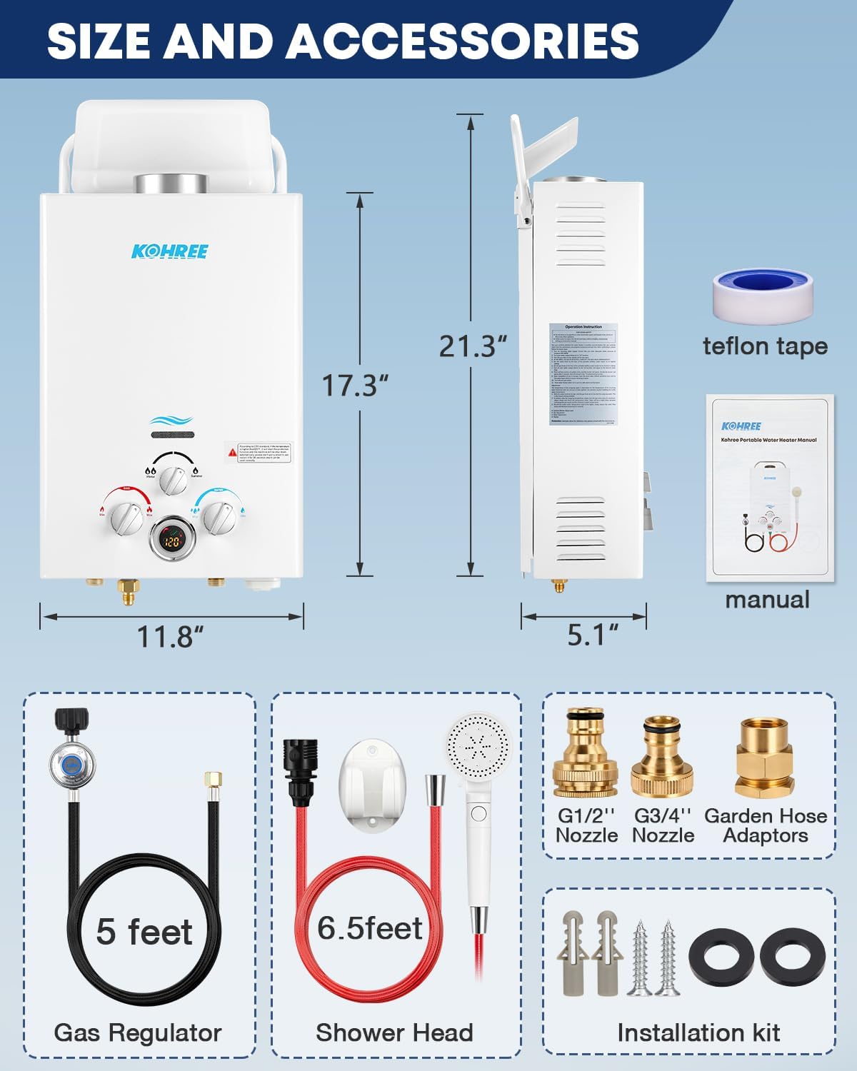 Kohree Propane Water Heater Tankless,1.58 GPM 6L Water Heater for Camping