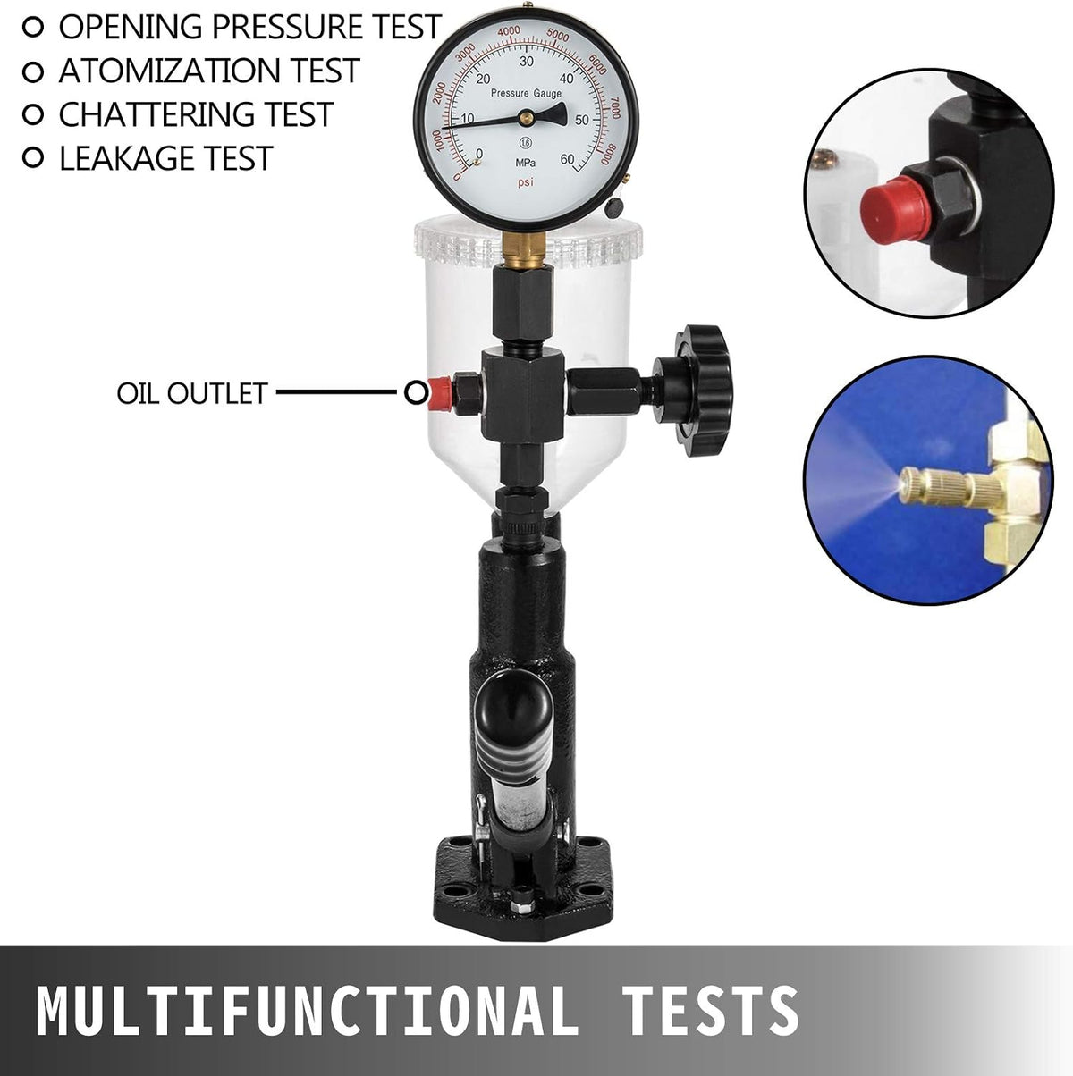 Vevor 400Bar 6000PSI Diesel Fuel Injector Tester Diesel Injector Nozzle Tester with Dual Scale Gauge to Adjust Injector Nozzle Pressure and Testing