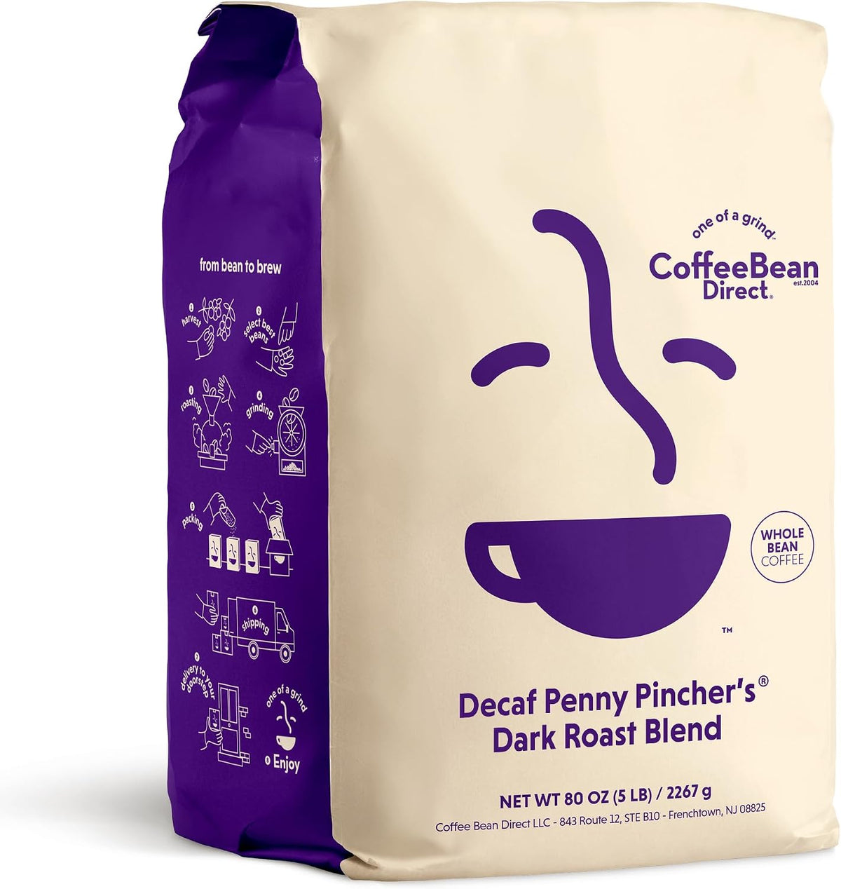 Coffee Bean Direct Decaf Penny Pincher's® Dark Roast, Whole Bean, 5lb Bag
