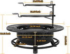 Hykolity 35 Inch Fire Pit with 2 Cooking Grate & Charcoal Pan, Outdoor Wood Burning BBQ Grill Firepit Bowl with Cover Lid, Steel Round Table for