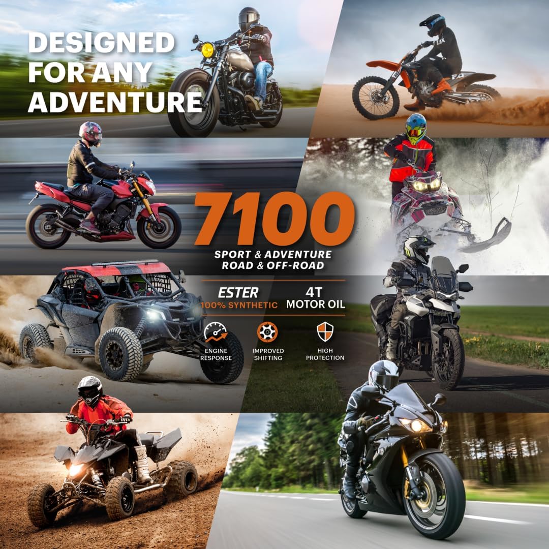 Motul 7100 4T 10W-40 Full Synthetic Motorcycle Oil - Ester Technology - API SP JASO MA2 Wet Clutch Safe - Engine and Gearbox Protection for Street
