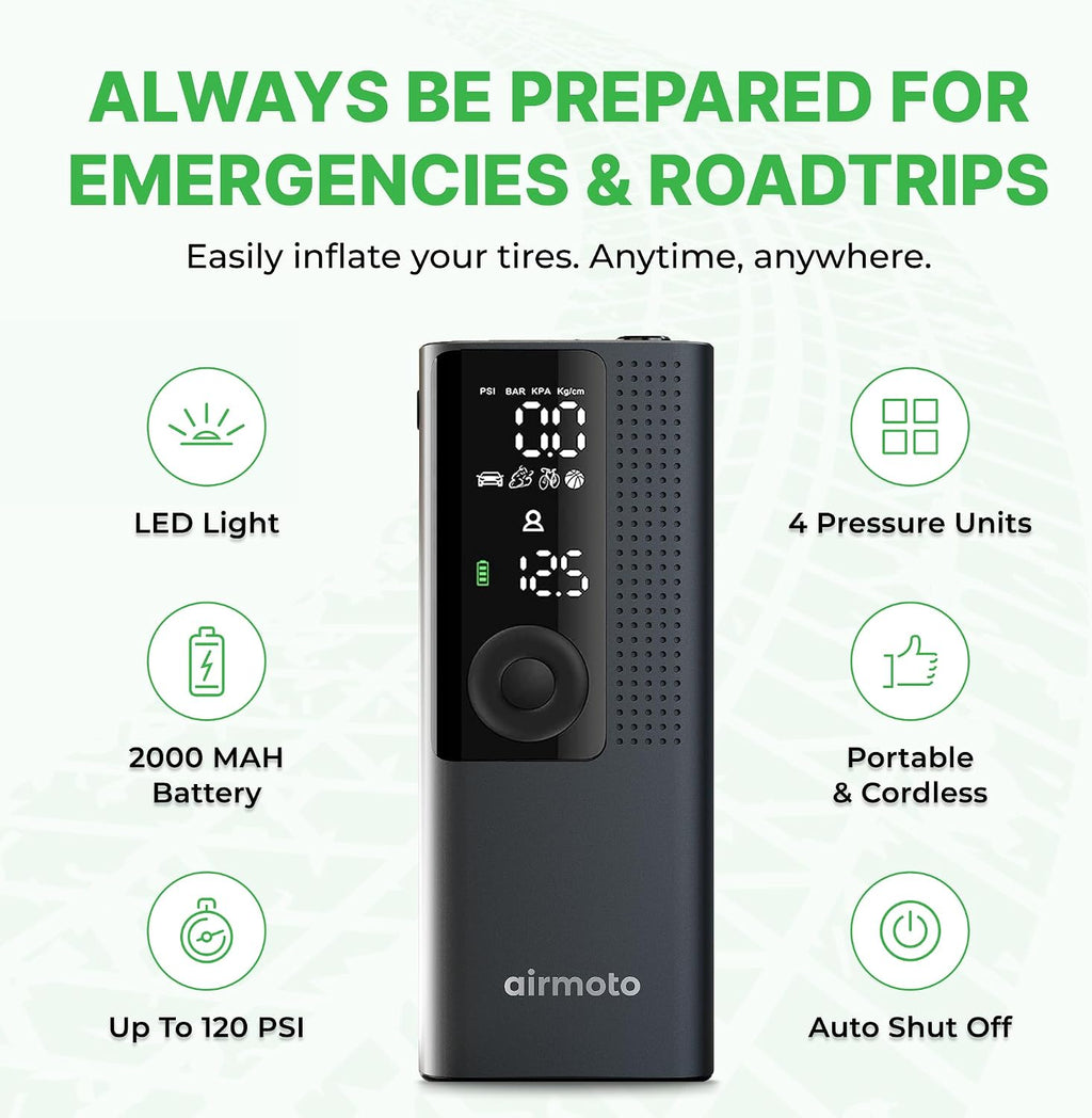 Airmoto Portable Tire Inflator and Hard Carrying Case Bundle