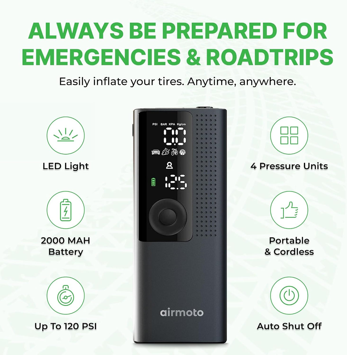 Airmoto Portable Tire Inflator and Hard Carrying Case Bundle