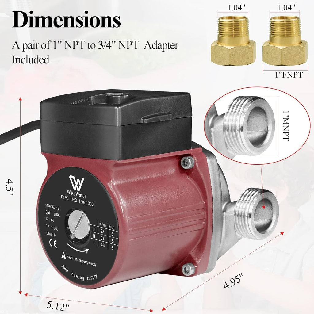 WiseWater 304 Stainless Steel Hot Water Recirculating Pump, 3-speed