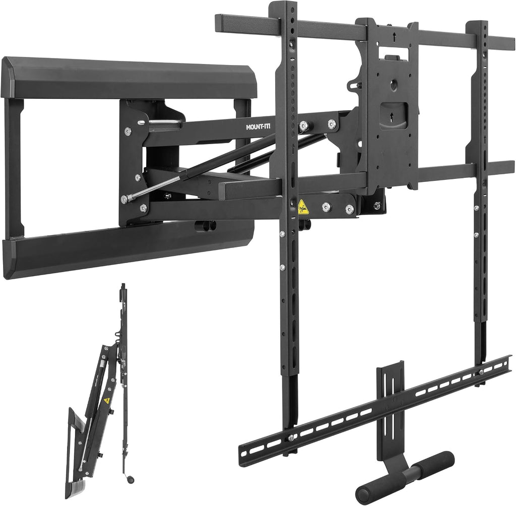Mount-It! Fireplace Mantel TV Wall Mount, Above Fireplace Height Adjustable TV Mount, Pull Down Mantle Mount with Spring Assist, 65-85 inches, VESA