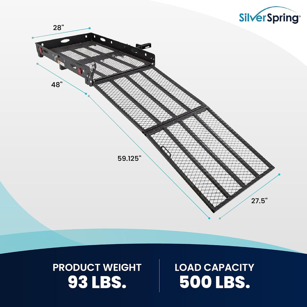Silver Spring Folding Steel Wheelchair Scooter Carrier, 500 lb, 59 In Ramp