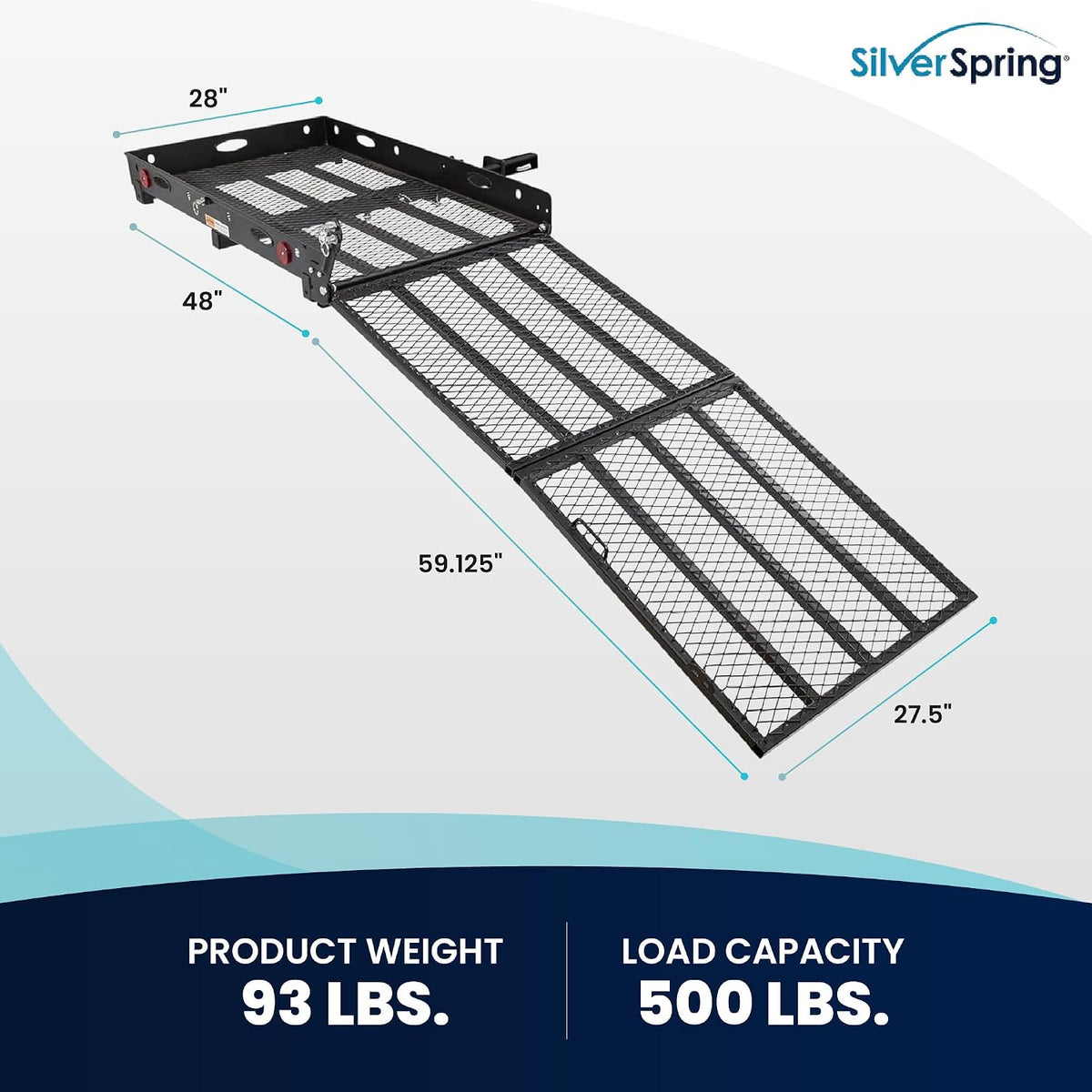 Silver Spring Folding Steel Wheelchair Scooter Carrier, 500 lb, 59 In Ramp