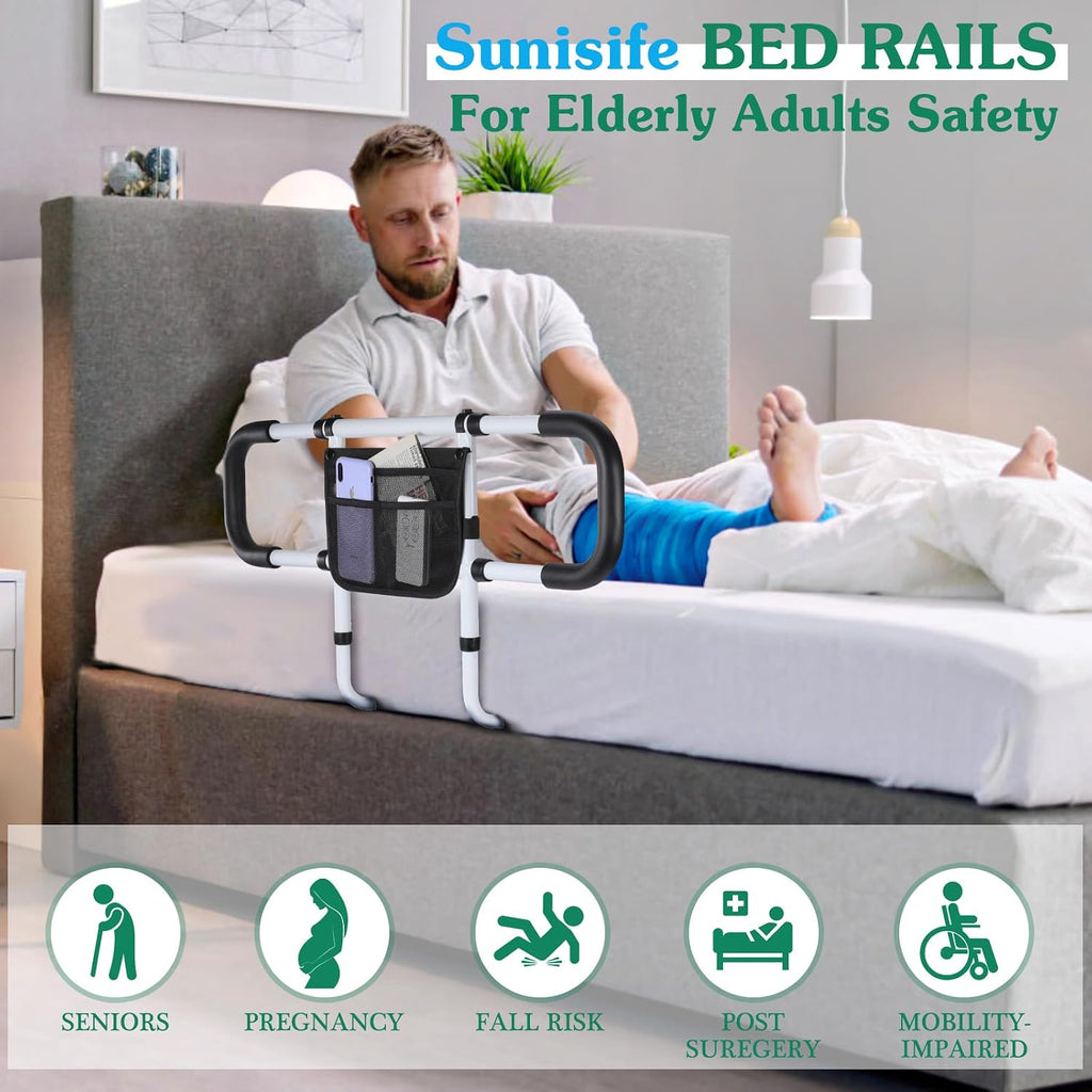 Bed Rails for Elderly Adults Safety - Extended Bed Assist Rail for Seniors - Adjustable Beds Side Rails Handle Support Bar Bed Guard with Storage Bag