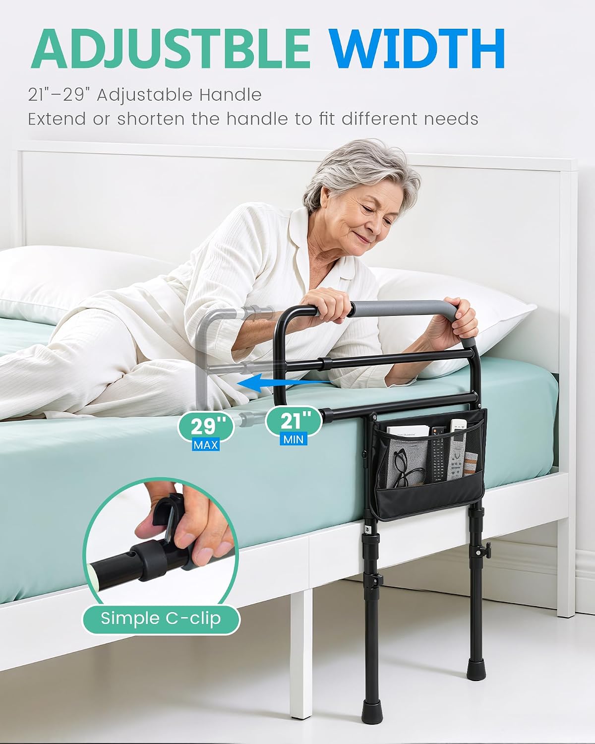 Bed Rail for Elderly Adults Safety, Bedside Support Handle, 300LBS Support