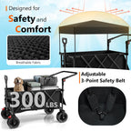 3 in 1 Collapsible Wagon with 300lbs Weight Capacity,150L Heavy Duty Utility Cart with Removable Canopy,with Big All-Terrain Beach Wheels & Drink