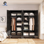 COFaR Wardrobe Closet with Doors, Metal Bedroom Armoire with Adjustable Hanging Rod and Shelves, Farmhouse Broom Closet Storage Cabinet for Garage