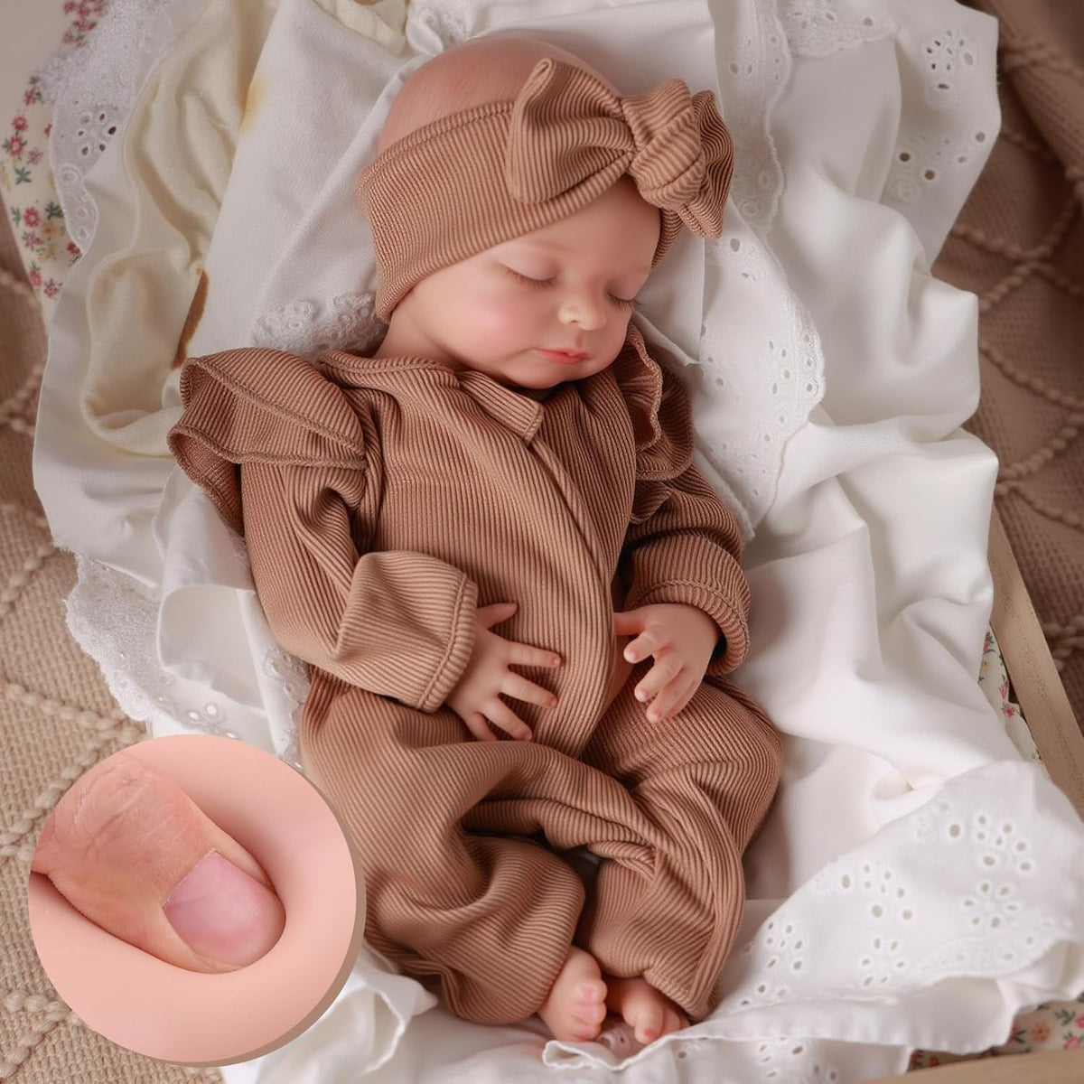 BABESIDE 16 Inch Silicone Baby Doll Weighted 4LB, Lifelike Newborn Dolls