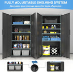 Metal Garage Storage Cabinet with Lock, 71" Tall Steel Storage Locker with 4 Adjustable Shelves, Heavy Duty Metal Cabinet for Garage, Office, Home