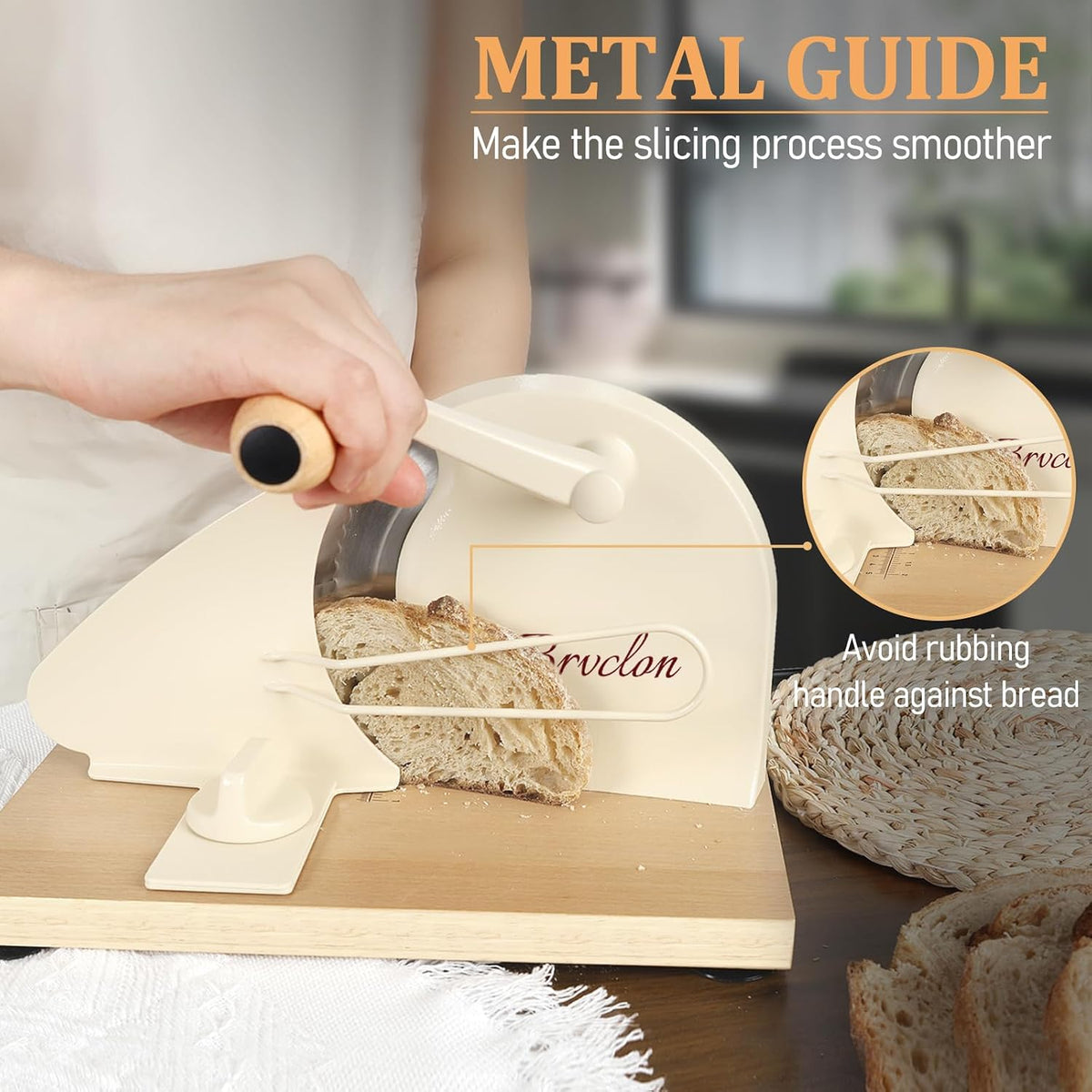 Manual Bread Slicer for Homemade Sourdough,Adjustable Thickness,Hand Crank Bread Slicer with Stainless Steel Blade, Aluminum Alloy Frame & Solid Wood
