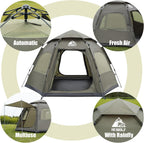 Hewolf 2/3/4 Person Camping Tent - Instant Pop Up Waterproof 2 Doors Tent with Easy Setup | 3-Season Hexagonal Dome Design for Family, Hiking &