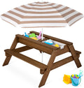 Best Choice Products Kids Picnic Table with Umbrella & Sensory Bins, Beige