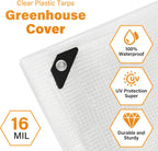 16 Mil Greenhouse Cover,Clear Plastic Tarp Heavy Duty Waterproof 10x20FT