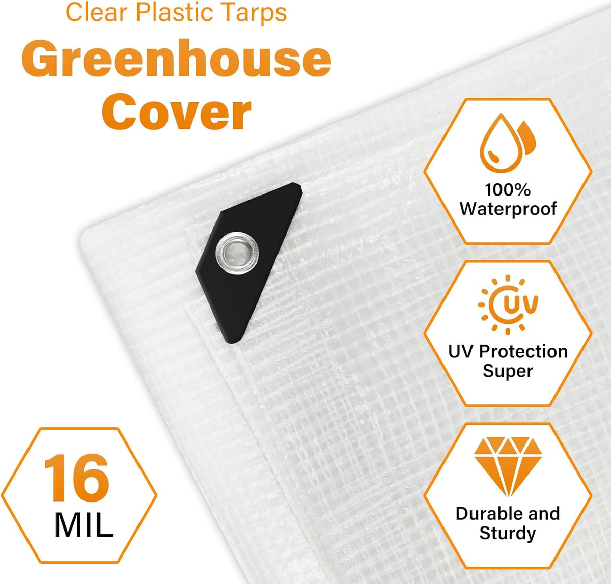 16 Mil Greenhouse Cover,Clear Plastic Tarp Heavy Duty Waterproof 10x20FT