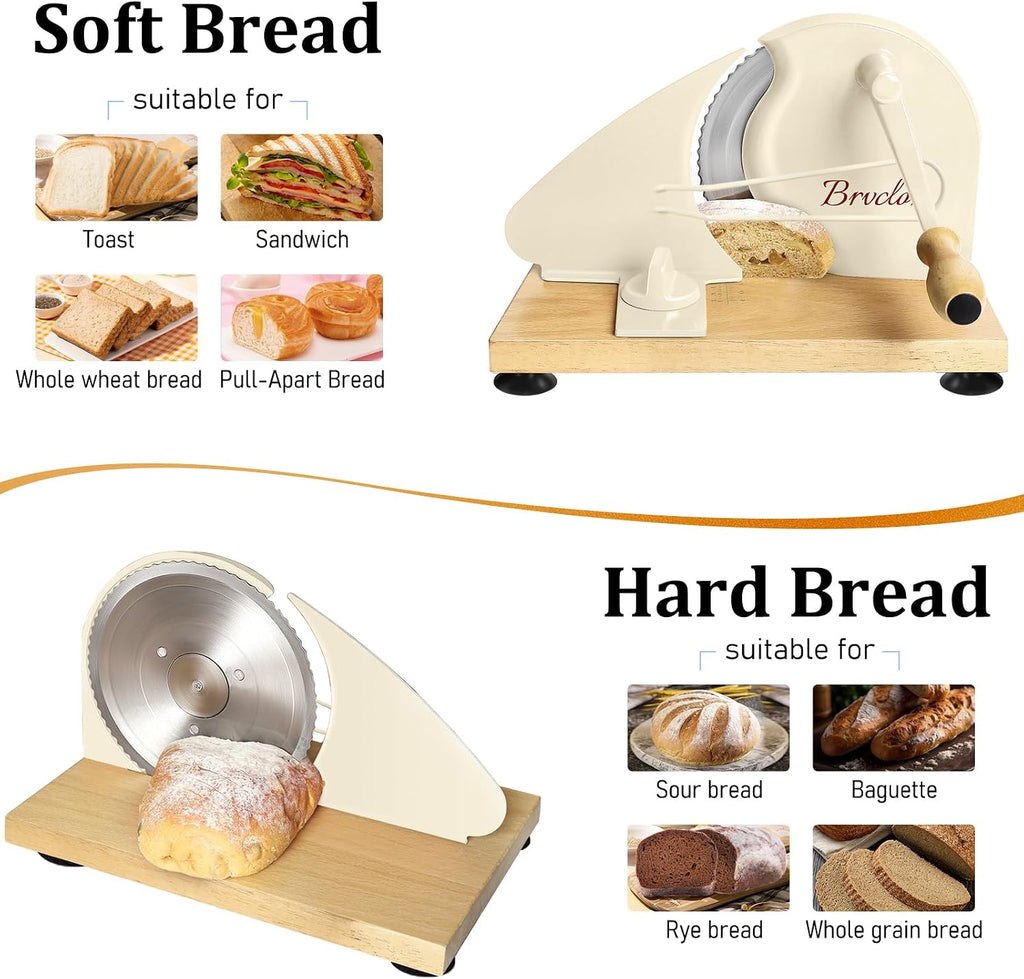 Manual Bread Slicer for Homemade Sourdough,Adjustable Thickness,Hand Crank Bread Slicer with Stainless Steel Blade, Aluminum Alloy Frame & Solid Wood
