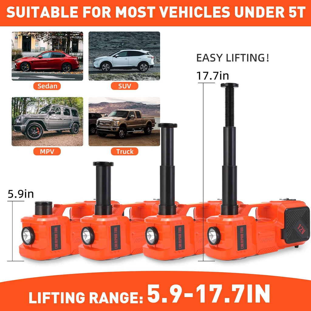 Electric Car Jack Set 5 Ton Hydraulic Jack Car Lift Floor Jack with Integrated Tire Pump and Impact Wrench for Sedans SUV MPV Sedan Truck Change