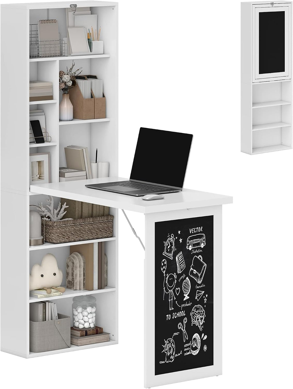 HOMCOM Foldable Desk Wall Mounted Convertible Table for Small Spaces, White