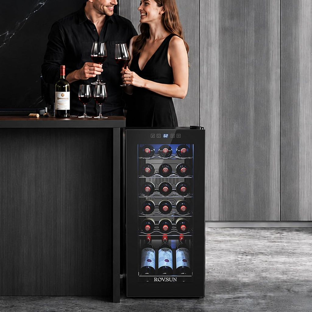 ROVSUN 18 Bottle Wine Fridge, Freestanding Compressor Wine Cooler Refrigerator, Beverage Wine Chiller with Digital Temperature Control & Double-layer