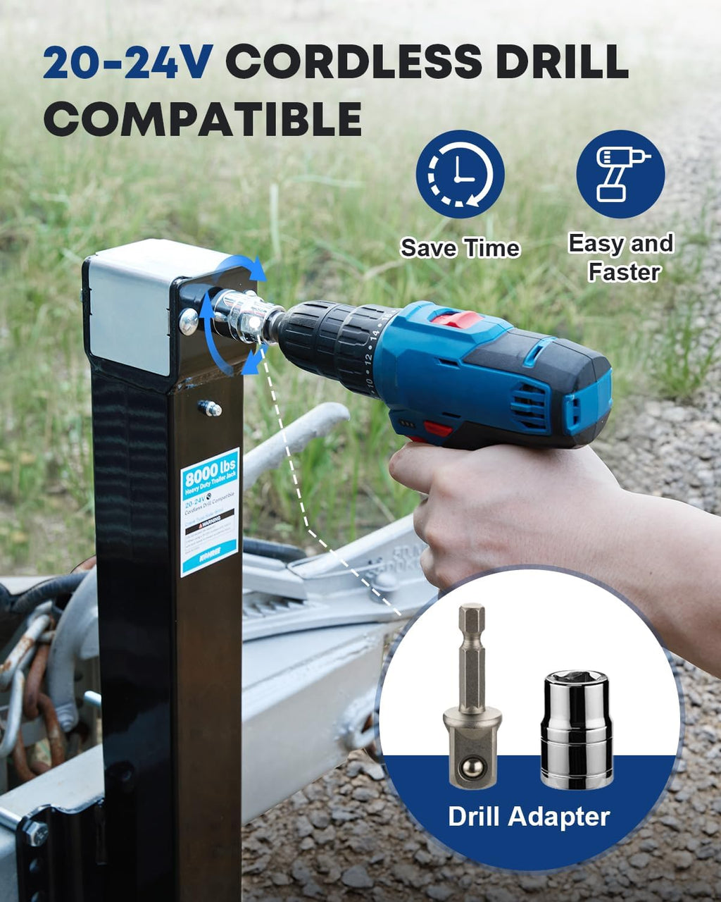 Kohree 8000 lbs Trailer Jack Heavy Duty, 20-24V Electric Drill–Operated