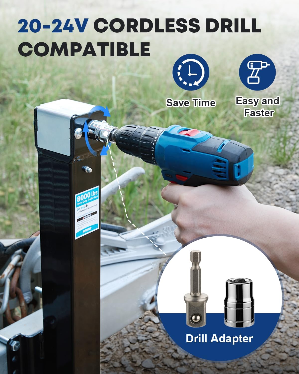 Kohree 8000 lbs Trailer Jack Heavy Duty, 20-24V Electric Drill–Operated