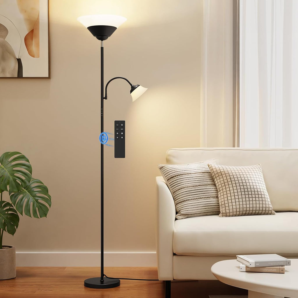 2-in-1 Torchiere Floor Lamp, 34W Super Bright LED Standing Lamp with Remote & Touch Control, 72" Dimmable Adjustable Corner Reading Lamp for Living