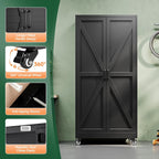 Metal Garage Storage Cabinet with Wheels,75" Black Tool Steel Locker