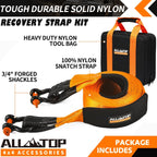 ALL-TOP Heavy Duty Tow Strap Recovery Kit: 3 inch x 20ft (35,000lbs) 100% Nylon and 22% Elongation Snatch Strap + 3/4 Heavy Duty D Ring Shackles