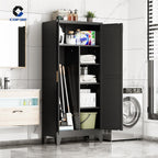 COFaR Wardrobe Closet with Doors, Metal Bedroom Armoire with Adjustable Hanging Rod and Shelves, Farmhouse Broom Closet Storage Cabinet for Garage