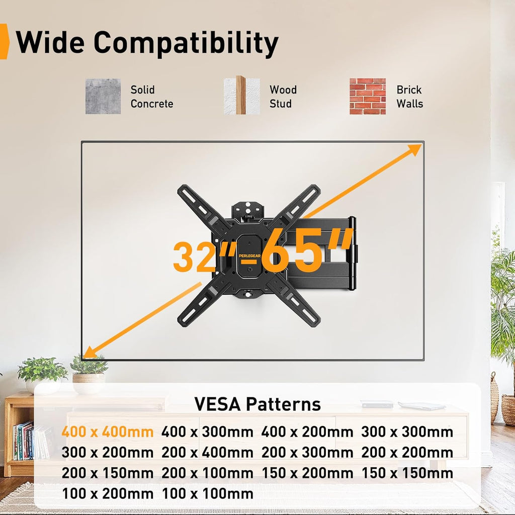 Perlegear Long Arm TV Wall Mount for 32-65″ TVs, 37.4” Long Extension