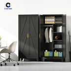 COFaR Wardrobe Closet with Doors, Metal Bedroom Armoire with Adjustable Hanging Rod and Shelves, Farmhouse Broom Closet Storage Cabinet for Garage