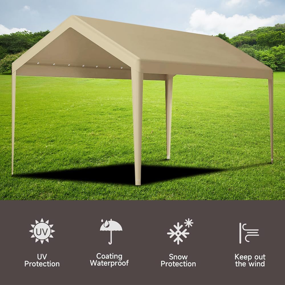 Carport Replacement Canopy, Replacement Top Cover for 10' x 20' Carport Frame, 180G PE Fabric Waterproof & UV Protected Tarp with Ball Bungees, Beige