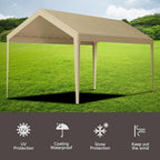 Carport Replacement Canopy, Replacement Top Cover for 10' x 20' Carport Frame, 180G PE Fabric Waterproof & UV Protected Tarp with Ball Bungees, Beige