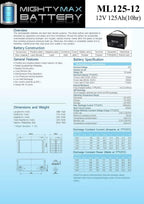 Mighty Max Battery 12V 125AH SLA Battery for Zoeller 508 Aquanot Backup Sump