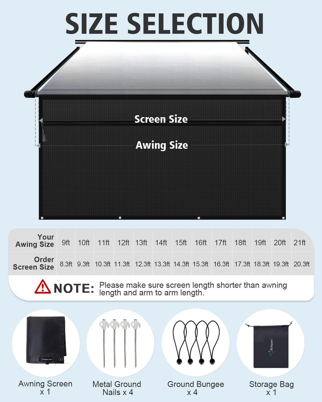 RV Awning Sun Shade Screen with Zipper, 8'x15'3" for 16' RV Awning