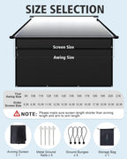 RV Awning Sun Shade Screen with Zipper, 8'x15'3" for 16' RV Awning