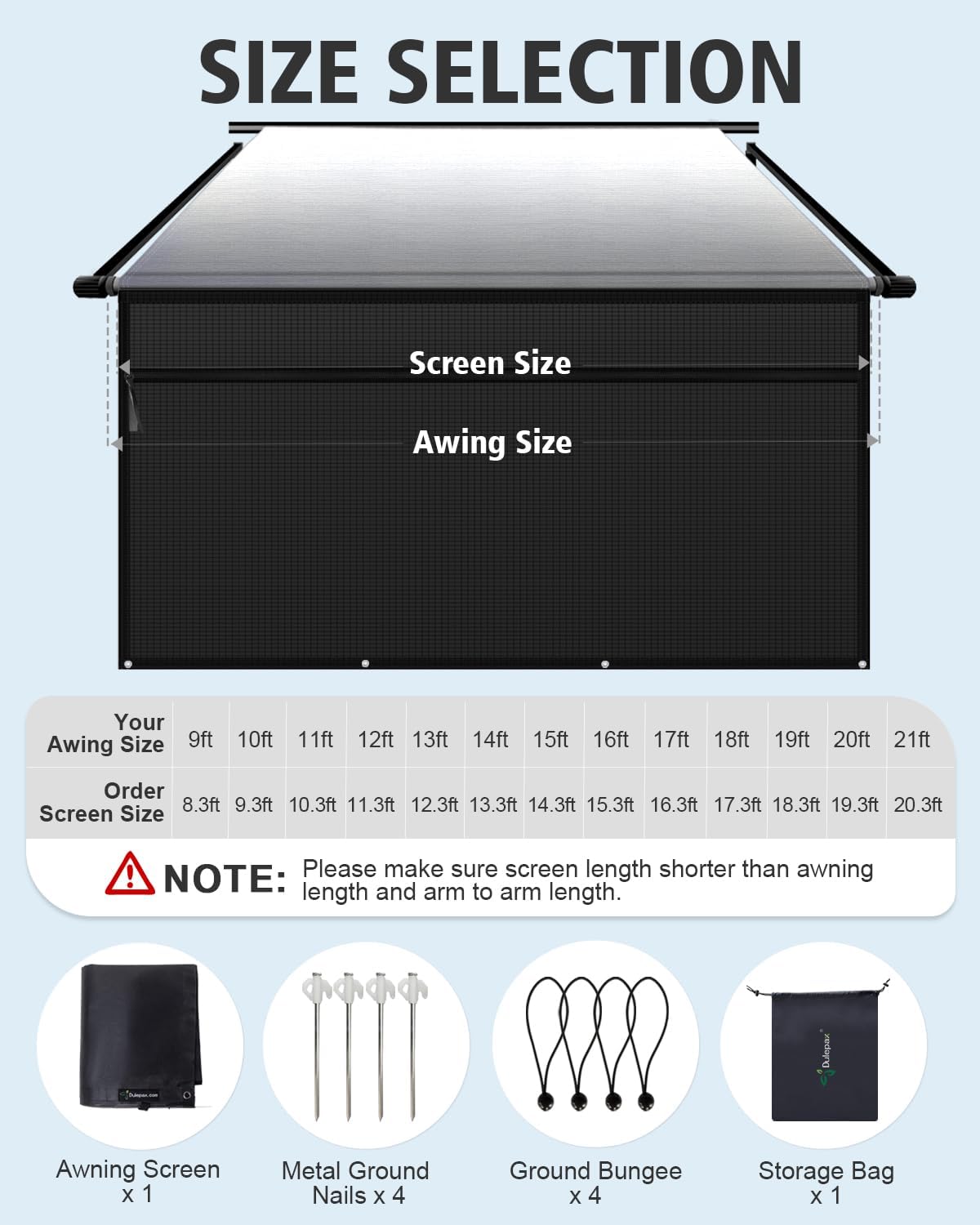 RV Awning Sun Shade Screen with Zipper, 8'x15'3" for 16' RV Awning