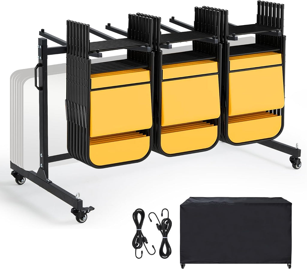 RANTILA Folding Chair Cart, Heavy Duty Chair Storage Dolly Holds 42 Chairs or 12 Tables, 400 lb Capacity Rolling Chair Rack with Swivel Casters, Dust