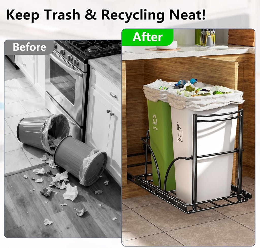Dual Trash Can Pull Out Under Kitchen Sink Counter, NO CAN, Slider