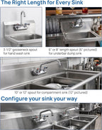 Commercial Hand Sink Faucet 4" Center Wall Mount, 3-1/2" Gooseneck