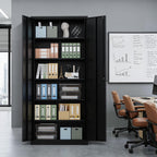 VINGLI Metal Garage Storage Cabinet with 2 Doors and 5 Adjustable Shelves, 71" Tall Steel Lockable File Cabinet, Locking Tool Cabinets for Home