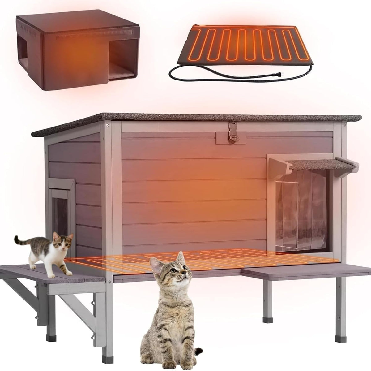 Aivituvin Heated Outdoor Cat House with Heating Pad, Insulated Liner